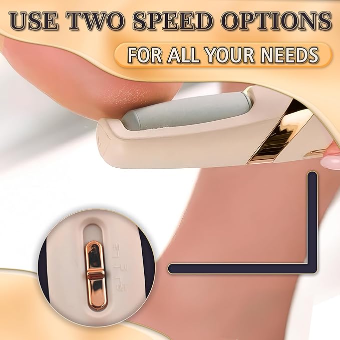 Foot Callus Remover Electric – Rechargeable Callus Grinder for Feet with 2-Speed and 2 Rollers (Coarse & Fine) for Smooth & Soft Feet – Compact Electric Foot Sander for Daily Foot Care & Travel Use