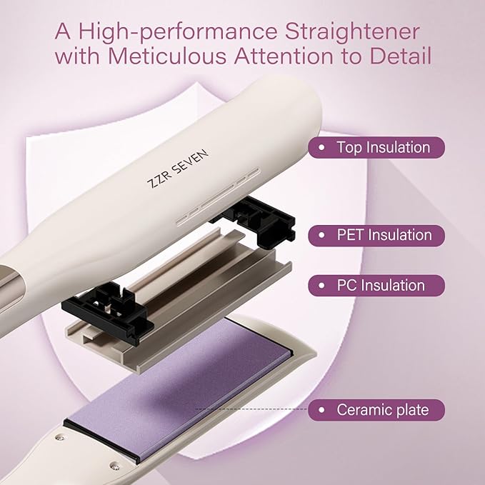 Hair Straightener,1.5” Flat Iron and Curler 2 in 1,Ceramic Coating,Quick Heat Up, 4 Temp. Options, for All Hair Type,Less Frizz, Shinier and Smoother,Dual Voltage for Travel (Cream)