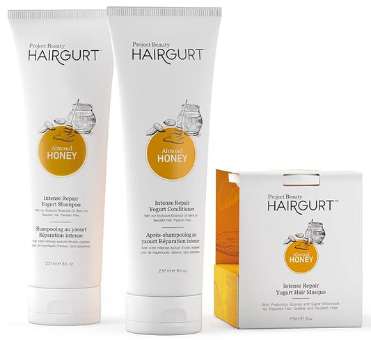 Intense Repair Almond-Honey Conditioner Set, Natural 3-Piece - Shampoo, Conditioner, Hair Mask for Dry, Damaged, Frizzy Hair & Growth, 8.0 fl oz