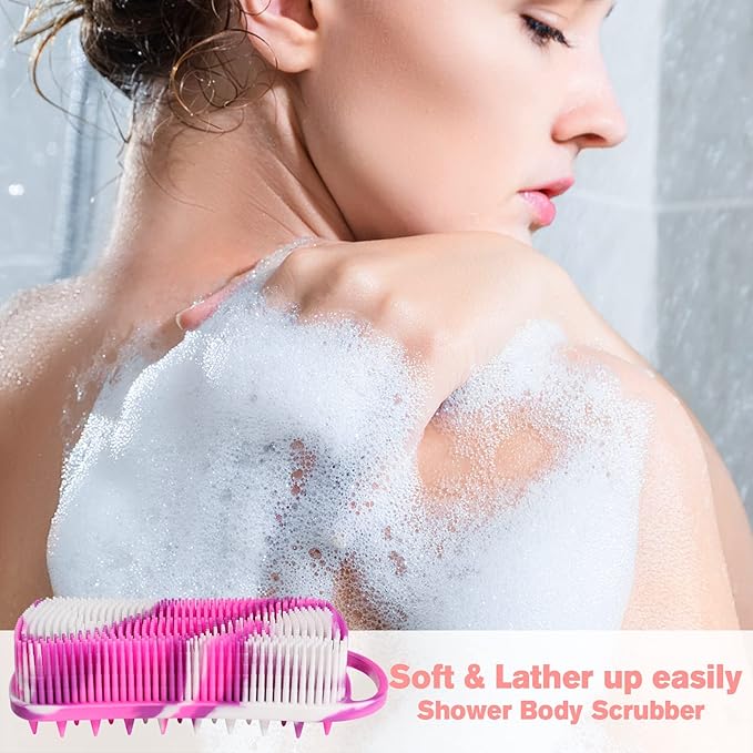 2PCS Silicone Body Scrubber, Loofah for Women, Gentle Exfoliating Shower Cleaner Bath Brush, Rubber Body Wash Deep Cleaning & Exfoliator & Massage, Travel-Friendly for Bathroom