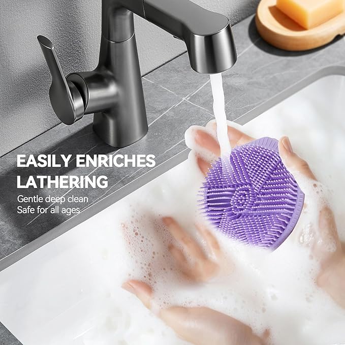 Dual-Sided Silicone Body Scrubber as Stocking Stuffers, Silicone Loofah for Shower Exfoliating Body Brush Scrubber for Men and Women for All Skin, Scalp Massager Lather Well＆Easy to Clean (Purple)