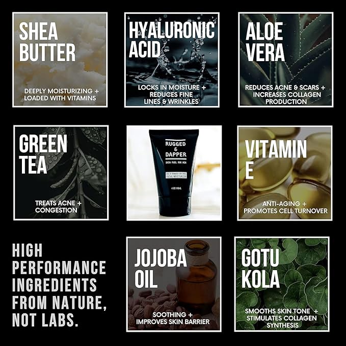RUGGED & DAPPER - Age Defense Face Moisturizer for Men | 4oz | Hydrating Mens Face Lotion | Unscented + Anti- Aging Formula for Clear Skin | Natural Ingredients | Made in USA