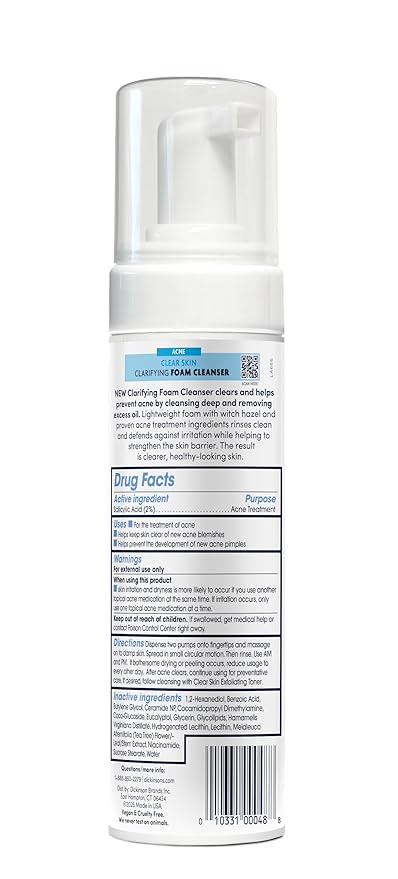 Dickinson’s Witch Hazel Acne Foam Cleanser with 2% Salicylic Acid, Niacinamide & Tea Tree | Alcohol-Free, Fragrance-Free | Gentle Daily Face Wash for Clear Skin | 7 Fl Oz