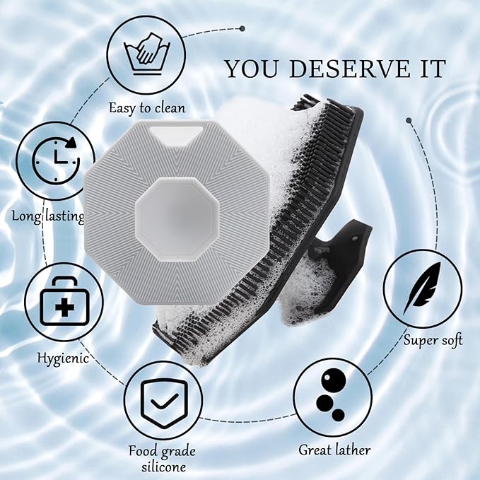 3Pack Silicone Body Scrubber, Qewro Body Buffer Exfoliating Brush with Silicone Loofah, Bath & Body Brushes for Men Women Kids Pets use in Shower, Scalp Exfoliator Hair Shampoo Skin Cleaning Brush