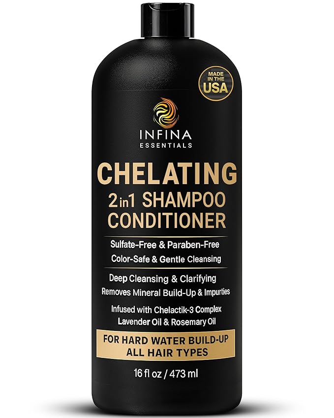 Hard Water Shampoo and Conditioner – 2-in-1 Chelating Cleanser for Buildup Removal, Soft & Shiny Hair – With Chelactik-3 Complex, Amodimethicone & Rosemary Oil – Sulfate-Free - Color Safe – 16 fl oz