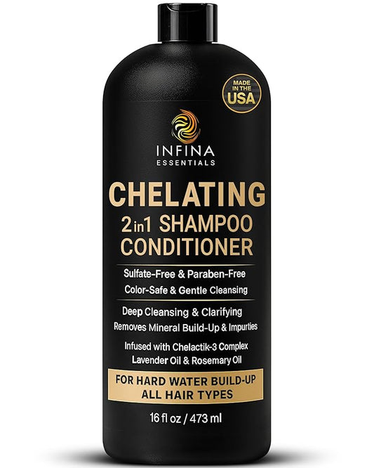 Hard Water Shampoo and Conditioner – 2-in-1 Chelating Cleanser for Buildup Removal, Soft & Shiny Hair – With Chelactik-3 Complex, Amodimethicone & Rosemary Oil – Sulfate-Free - Color Safe – 16 fl oz