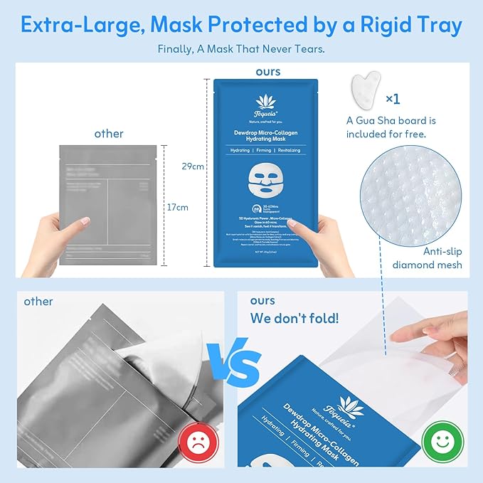 Dewdrop Micro-collagen Hydrating Face Mask by TEQUElA - Two-Piece Transparent Sheet Mask Turns Clear in 30-60 Minutes with 5D Hyaluronic & Tremella Essence for Deep Hydration & Glow