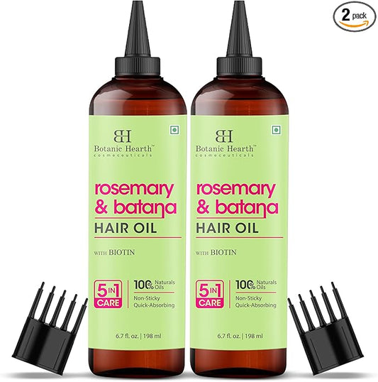 Botanic Hearth 100% Pure Rosemary Batana Oil for Hair Growth | Hair Oil Repairs Dry Damaged Hair, Strengthening, Healthier - Hair Tonic, 6.7 Fl Oz (2 Pack)