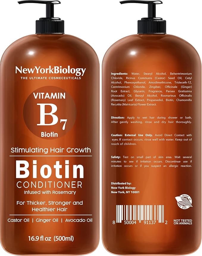 New York Biology Biotin Shampoo and Conditioner Set for Hair Growth and Thinning Hair - Thickening Formula for Hair Loss Treatment - For Men & Women - Anti Dandruff - 16.9 Fl Oz