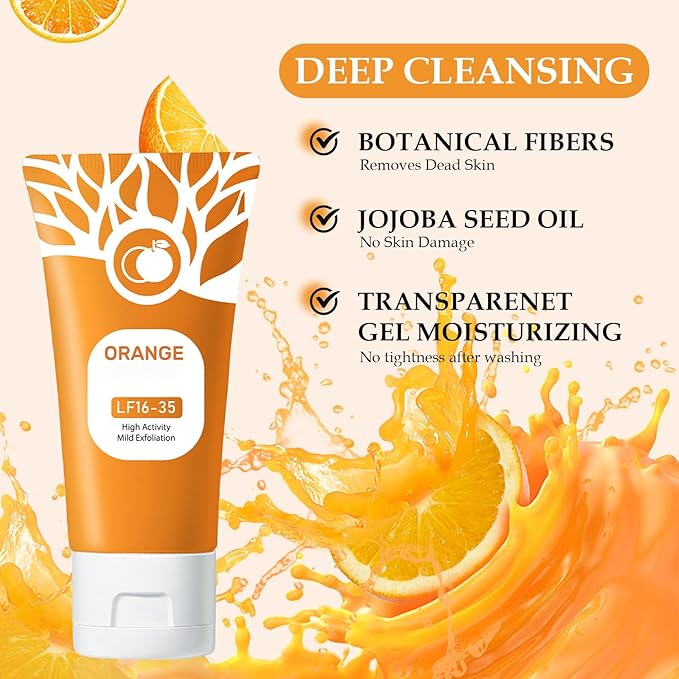 Orange Exfoliating Gel for Face and Body,Deep Pore Orange Peeling Scrub, Cleaning Pores, Remove Blackheads Moisturize Cleansing, Facial Exfoliating Gel for All Types Skin