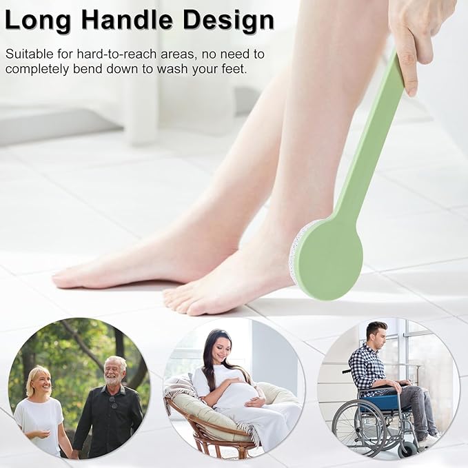Pumice Stone for Feet with Long Handle 14", Hard Skin Callus Remover, Scrubber and Exfoliator for Dead Dry Skin, Softer & Smoother Feet, Pedicure Tool (Straight) Green