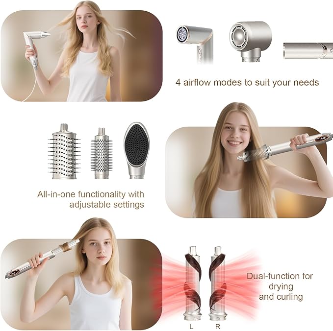 Air Wrap Hair Dryer Styling Brushes - 7 in 1 Multi Styler Drying System, 200 Million Negative Ions, Professional Blow Dryer Brush for Curling Volumizing Straightening Styling