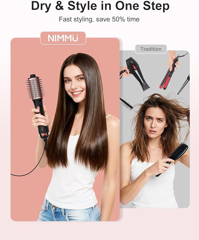Nimmu Blow Dryer Brush Set, 5-in-1 Hot Air Brush Set, All-in-One Hair Styler for Salon Blowouts, Smoothing, Curling & Volumizing and Straightening, Less Frizz & Heat Damage, Black