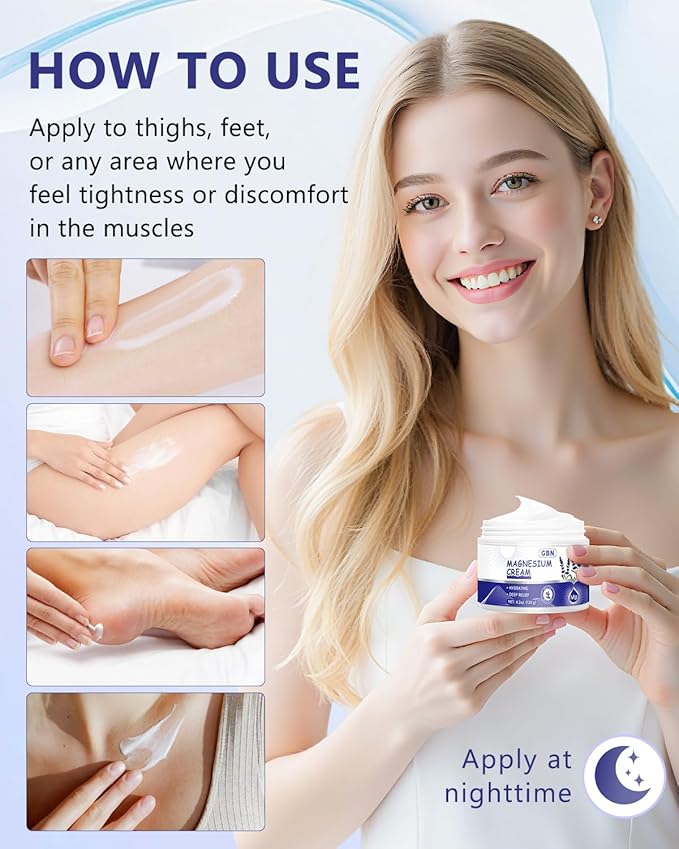 GBN Magnesium Cream - Hydrating Magnesium Lotion for Sleep - Natural Relaxation & Muscle Tension, Nighttime Cream for Feet, Leg Cramps, Safe for Kids (Lavender)