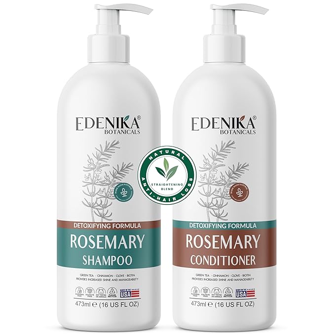 Rosemary Oil Shampoo & Conditioner Set with Biotin for Thinning Hair & Anti-Hair Loss, Strengthening Botanical Formula, Women & Men, Sulfate-Free, Organic, 16 fl oz Each