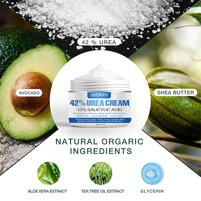 Urea Cream 42% plus Salicylic Acid 2%, Urea Foot & Hand Creamfor Dry Cracked Heels Feet Knees Elbows Hands, Foot Dead Skin Cuticle Callus Remover Toenail Softener, Skin Barrier Repair Cream