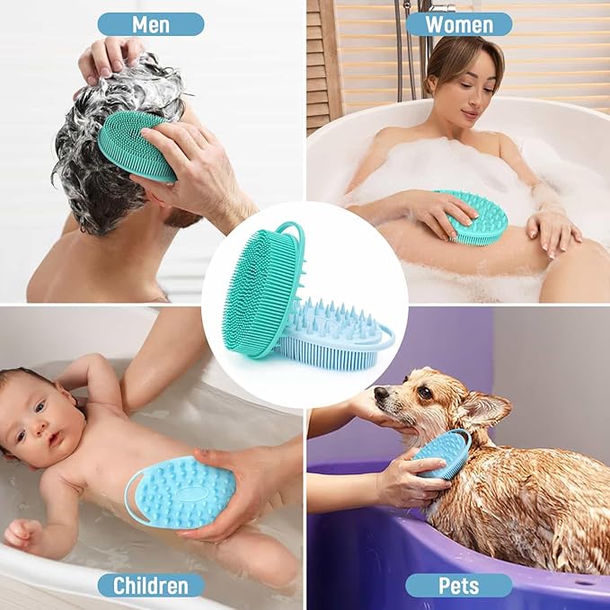 2PCS Silicone Body Scrubber, Premium Silicone Loofah for Women Men and Kids, Gentle Exfoliating Shower Bath Scrubber for All Kinds of Skin (Blue & Green)
