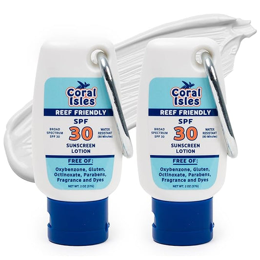 Coral Isles Sunscreen SPF 30 | Hawaii Compliant as Reef Safe | Octinoxate & Oxybenzone Free | Broad Spectrum UVA/UVB Protection | Water Resistant 80 Min. | Fragrance Free | 2 Fl Oz (Pack of 2))