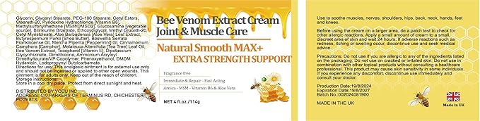 New Zealand Bee Venom Cream, High Strength Recovery Muscle Joint Cream, Natural Organic, Soothe Back, Neck, Hands, Feet, Shoulder, Leg, Knee, Ankle Pain