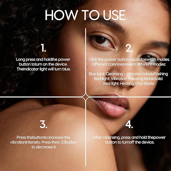 Silicone Facial Cleansing Brush, Portable Electric Face Scrubber with Heat and Vibration, 3 Modes Adjustable, Waterproof IPX6, USB-C Rechargeable, Deep Cleansing, Exfoliating and Massage（Black）