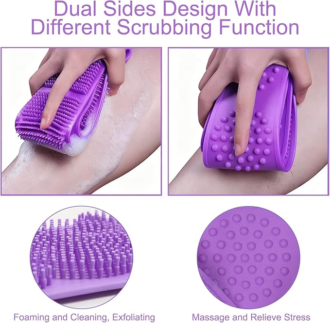 Silicone Body Scrubber for Shower,Silicone Back Body Scrubber with Handle,27.5 Inch Exfoliating Deep Clean Bath Body Brush Scrubber for Men and Women-2 PCS