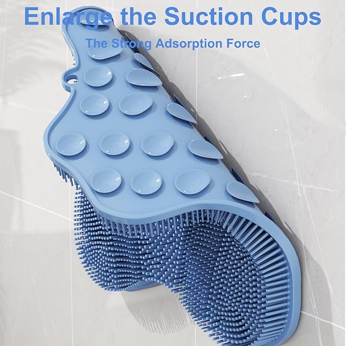 Shower Foot Scrubber, Shower Foot and Back Scrubber with Suction Cups, Shower Silicone Foot Washer for Exfoliating Massage（Blue&Pink）