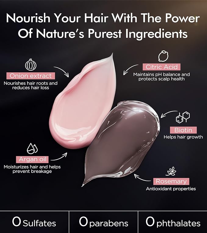 Dual Essence Hair Growth Shampoo and Conditioner Set with Biotin&Tripeptide, 3X Moisturizing Biotin Shampoo for Softer Shiner Hair, Anti-Loss Dandruff Routine Rosemary Shampoo for Men Women, 2x16.9oz