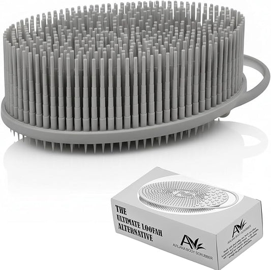 Exfoliating Body Scrubber Silicone - Textured Back Scrubber Shower Brush - Avilana Bath Loofah Alternative Dual Sided - Gentle Smoothing Body Wash Tool Rough Skin - Gift Women Men