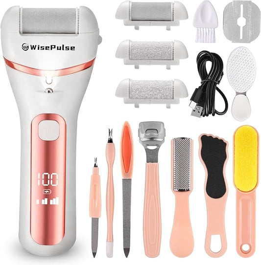 Electric Foot Callus Remover, Rechargeable Electric Callus Remover for Feet with 3 Speed, 9 in 1 Pedicure Kit with Nano-Glass, Waterproof Professional Foot File for Dead, Hard, Cracked Skin(Pink)