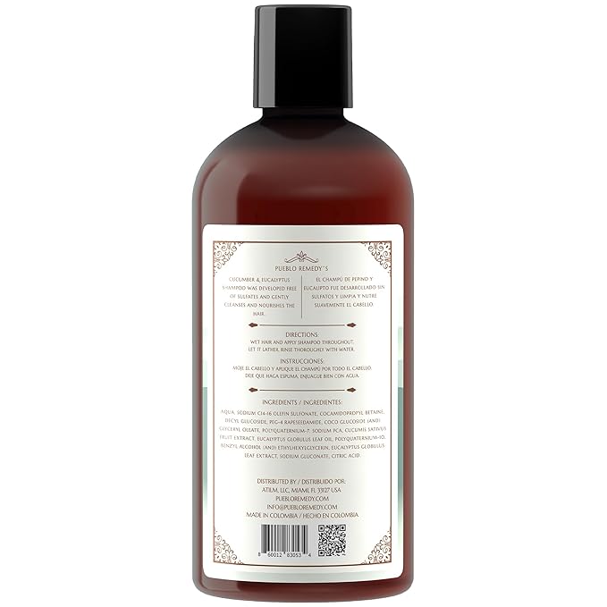 Pueblo Remedy Shampoo, Cucumber & Eucalyptus – Soothing & Nourishing Hair Care, Vegan & Cruelty-Free, 16.9 Oz