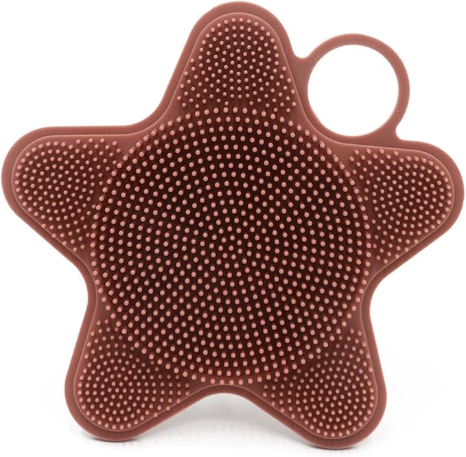 LUCKSTELLA 2 in 1 Silicone Body Scrubber, Food-Grade Silicone Body Brush for Shower, Gentle Exfoliating and Lather Well, Gentle Scrubber for Sensitive Skin, Easy-to-Clean(Coffee, 1-Pack)