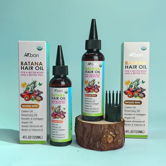 Hair Growth Oil with 100% Pure Batana, Castor, Rosemary & Pumpkin Seed Oils – Infused with Biotin, Keratin & Vitamin E – Strengthening & Thickening Treatment for Healthy Hair – 4 FL OZ