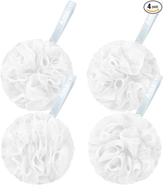 AmazerBath Loofah Sponge 75g/Piece, Exfoliating Bath Sponge Body Scrubber - Loofa Set of 4 - Snow White, Large