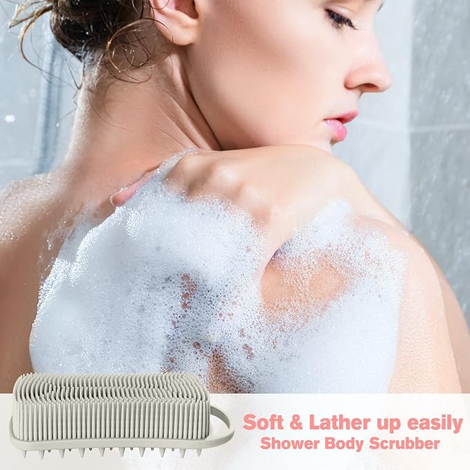 Silicone Body Scrubber, Gentle Exfoliating Scrub Brush with 22mm Soft Bristles, Deep Cleansing & Scalp Massage, Non-Slip Ergonomic Design, Fast Drying, Travel-Friendly for Shower Bath