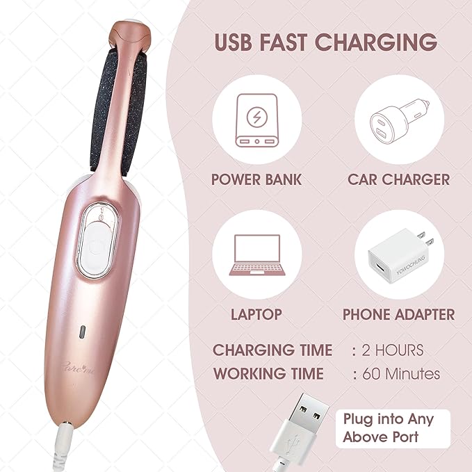 Powerful Electric Callus Remover Wand – Rechargeable Foot File, Grinder & Scrubber - Removes Dead, Hard Skin & Calluses – Best Pedicure Tool for Soft, Smooth Feet for Men & Women (Rose Gold)