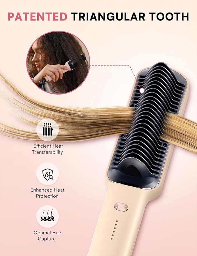 Hair Straightener Brush, Luxing PuraLux Straightener Comb, Fast Heating Hair Straightening Comb, 5 Temp Settings & Anti-Scald with Ceramic Coating, Professional Styling Tools (Cream)