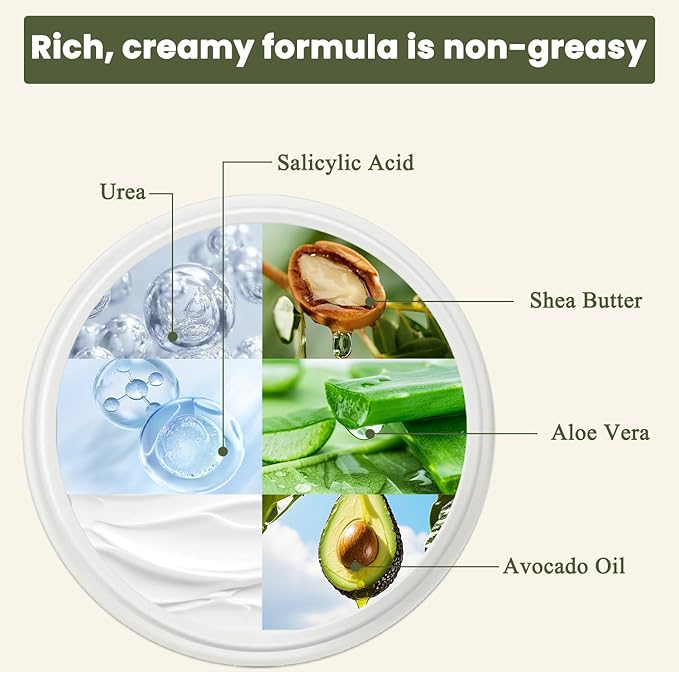 Urea Cream 40 Percent Unscented with Shea Butter Salicylic Acid for feet Maximum Strength for Dry Cracked Feet & Hands Dry Skin Repair Treatment Extra Care Body Deep Moisturizing Cream 10.1 Oz