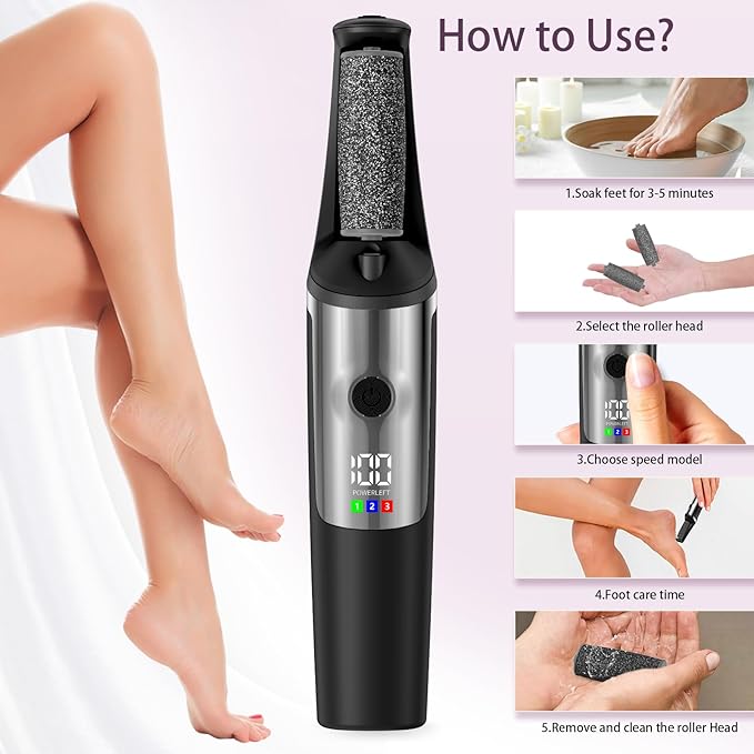 Electric Foot Callus Remover,Smooth Pedicure Wand Rechargeable Electric Foot File,Professional Pedicure Tools for Dry, Dead, Cracked, Hard Skin, at Home Feet Spa Care Kit for Men & Women