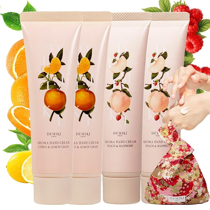 DEMIKI Shea Butter Hand Cream for Dry Cracked Hands, Birthday Gifts for Women, Bridesmaid Gifts, Nurse Gifts, Christmas Day Gifts, Party Favors, Hand Cream Gifts Set for Women, Travel Size1.7fl.ozx4