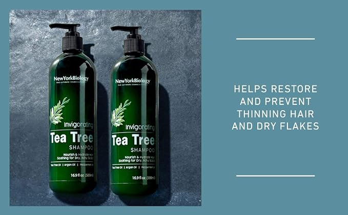 New York Biology Tea Tree Shampoo – Deep Cleanser – Relief for Dandruff and Dry Itchy Scalp – Therapeutic Grade - Helps Promote Hair Growth – 16.9 fl Oz