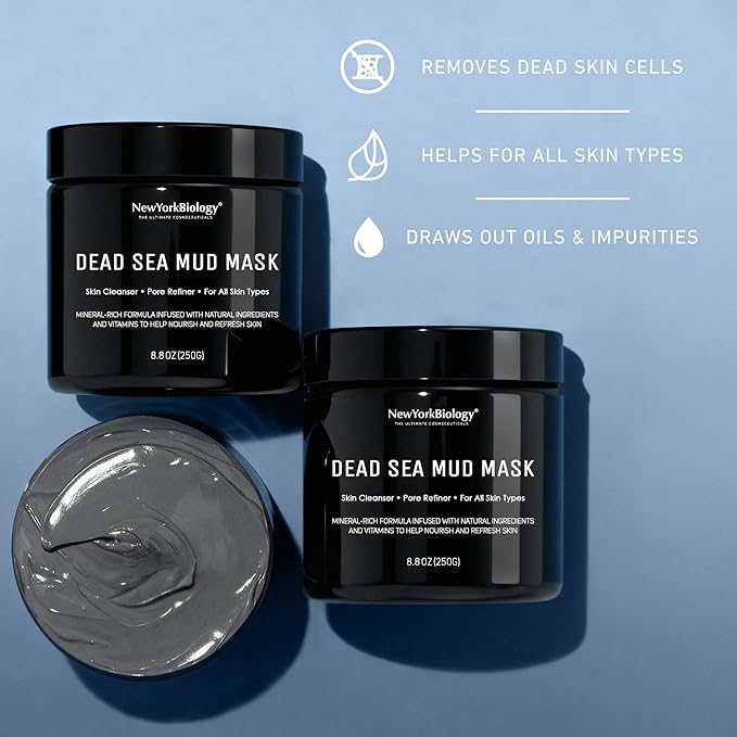 New York Biology Dead Sea Mud Mask for Face and Body | Spa Quality Pore Refiner for Oily Skin | Natural Skincare for Women & Men | Tighten Skin for A Healthier Complexion | 8.8 oz