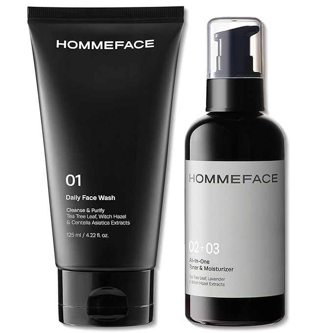 HOMMEFACE Men’s Easy Duo 2-Step Daily Routine Set - Includes a Face Wash, 4.22 fl oz and All-in-One Toner & Moisturizer, 5.07 fl oz - Korean Skincare Technology for Oily & Acne-Prone Skin