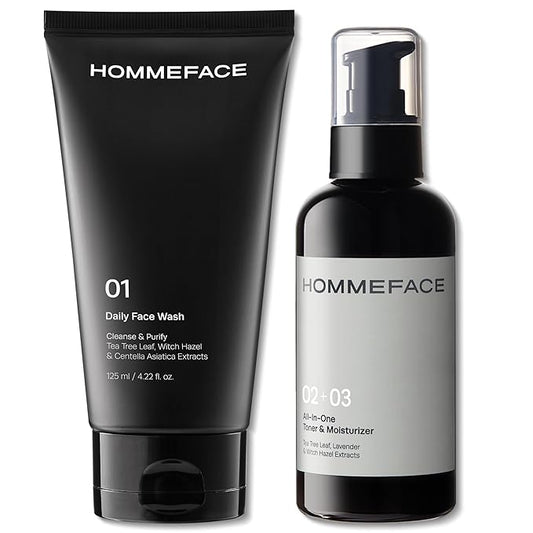 HOMMEFACE Men’s Easy Duo 2-Step Daily Routine Set - Includes a Face Wash, 4.22 fl oz and All-in-One Toner & Moisturizer, 5.07 fl oz - Korean Skincare Technology for Oily & Acne-Prone Skin