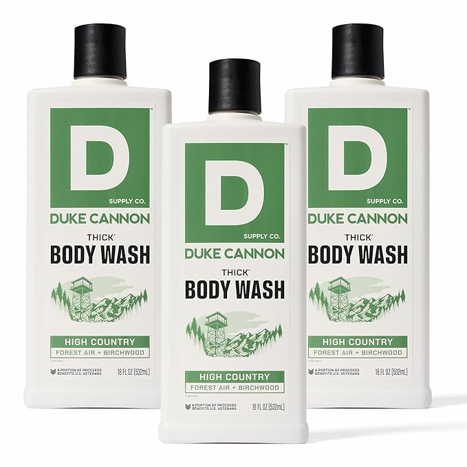 Duke Cannon Supply Co. Thick High-Viscosity Body Wash for Men High Country - Premium Ingredients, Plant-Based Thickeners, Superior Lather, Natural Exfoliate, 17.5 Fl Oz (3 Pack)