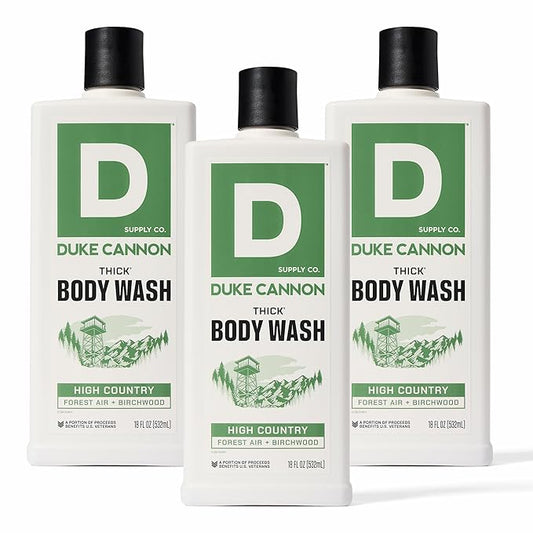 Duke Cannon Supply Co. Thick High-Viscosity Body Wash for Men High Country - Premium Ingredients, Plant-Based Thickeners, Superior Lather, Natural Exfoliate, 17.5 Fl Oz (3 Pack)
