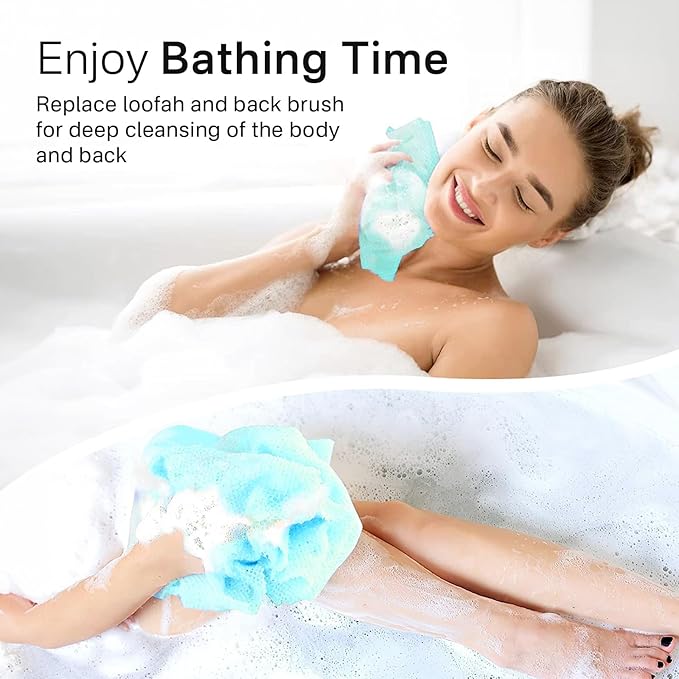 Yiclick Exfoliating Washcloth Towel, Japanese Exfoliating Bath Wash Cloth for Body Exfoliation, Korean Back Scrubber Washer for Shower, African Net Sponge Brush Loofah Exfoliator (Blue)