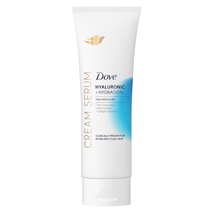Dove Cream Serum Hyaluronic + Hydration for Extra Dry, Flaky Skin, with Pro-Ceramides, Niacinamide and Collagen Peptides Lotion, 8 oz