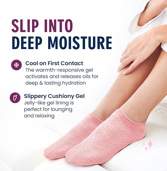 Dr. Frederick’s Original Moisturizing Gel Socks for Men & Women – Dry Feet & Cracked Heel Treatment – Full Foot Gel Lining with Mango Butter, Shea Butter, Jojoba & Coconut Oil – Plush Pink