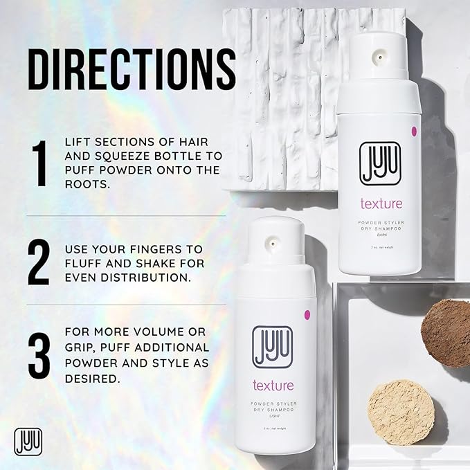 Juju Styling Texture Powder & Travel Size Dry Shampoo for Women & Men Pump 2 Oz (Dark) - Non Aerosol Dry Shampoo for Women, Hair Texturizer for Volume, Fragrance Free Hair Care for All Types of Hairs