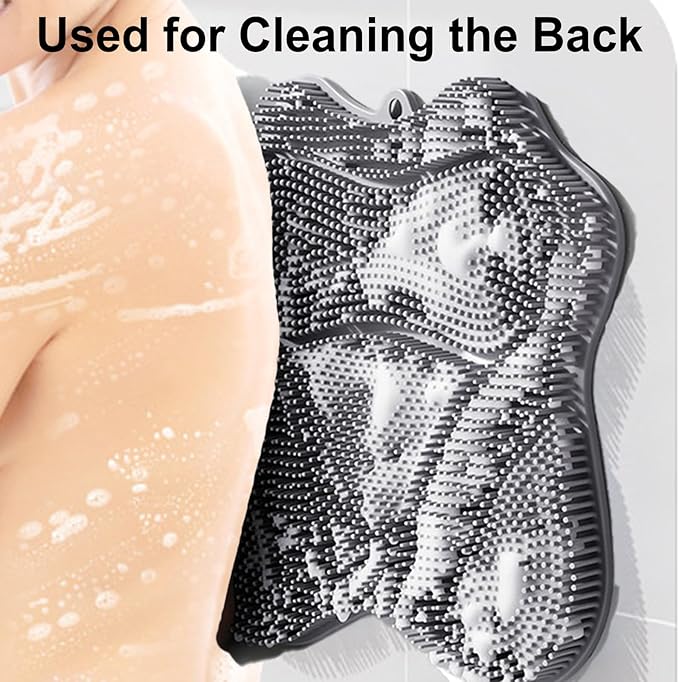 Shower Foot Scrubber, Shower Foot and Back Scrubber with Suction Cups, Shower Silicone Foot Washer for Exfoliating Massage（Grey&Blue）